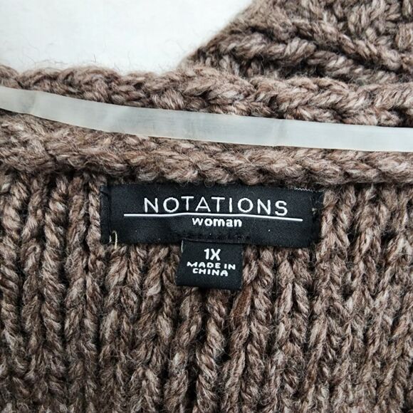 Notations Womens Sweater Cardigan Vest Size 1X Pom Poms Brown Knit Open Front - Picture 8 of 13